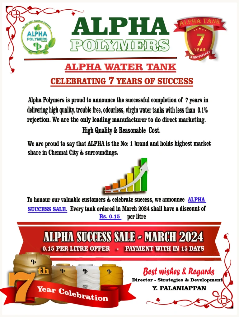 Alpha Water Tank 7th year Success